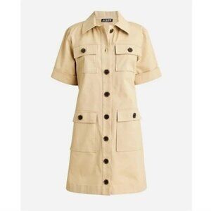 NWT J. Crew Gamine Utility Inspired Tan Khaki Short Sleeve Shirt Dress Size 14